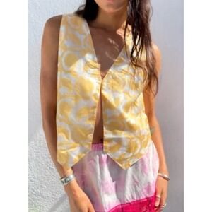 Vtg Mary McFadden Vest Womens Medium Jacquard Linen/Rayon Paisley Artsy Hippie L